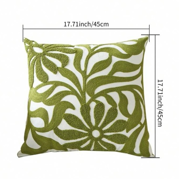 Embroidered Green Leaf Floral Throw Pillow Cover - Picture 5 of 6